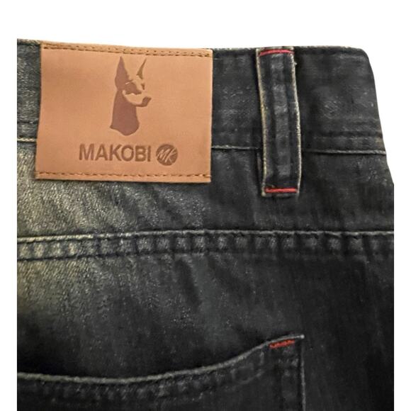 Mens Makobi Jeans 36x34 Blue Faded Distressed Zipper Pockets Streetwear Y2K - Picture 16 of 16